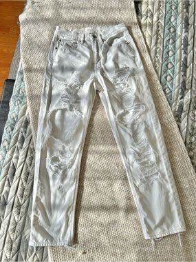 American Eagle Outfitters White High-Rise Distressed Jeans